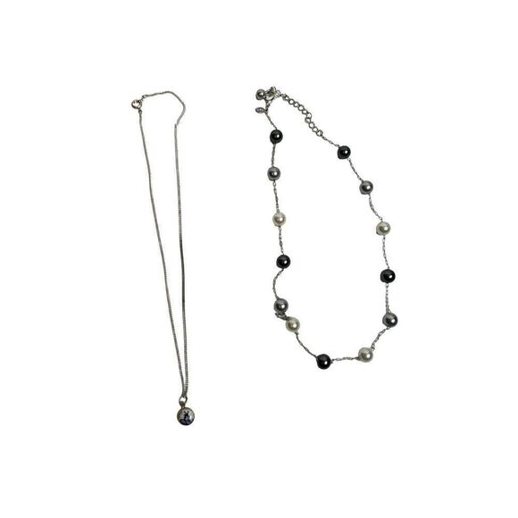 Silver and multi color gray and pearl white necklace and windmill charm necklace - Picture 1 of 11